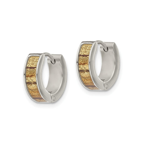 Stainless Steel Hoop Earrings with Textured Gold Inlay and Brushed Finish