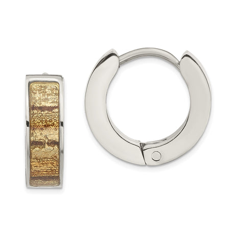 Stainless Steel Hoop Earrings with Textured Gold Inlay and Brushed Finish