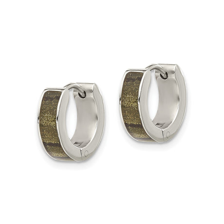 Stainless Steel Hoop Earrings with Textured Gold Inlay, Polished Finish, Modern Minimalist Style