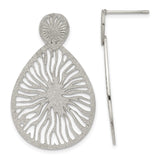 Stainless Steel Dangle Earrings, Teardrop Sunburst Cutout with Glitter Textured Finish