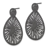 Stainless Steel Teardrop Chandelier Earrings, Black Textured with Sunburst Cutout Design