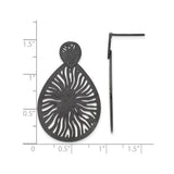 Stainless Steel Teardrop Chandelier Earrings, Black Textured with Sunburst Cutout Design