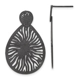 Stainless Steel Teardrop Chandelier Earrings, Black Textured with Sunburst Cutout Design