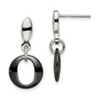 Stainless Steel Drop Earrings with Black Enamel, Oval Open Hoops, Modern Geometric Style