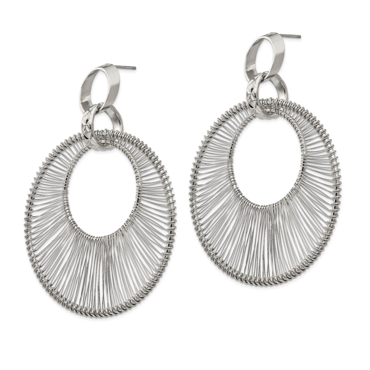 Stainless Steel Hoop Earrings with Wire Wrapped Open Circle and Textured Accent Ring