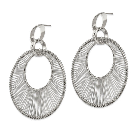 Stainless Steel Hoop Earrings with Wire Wrapped Open Circle and Textured Accent Ring
