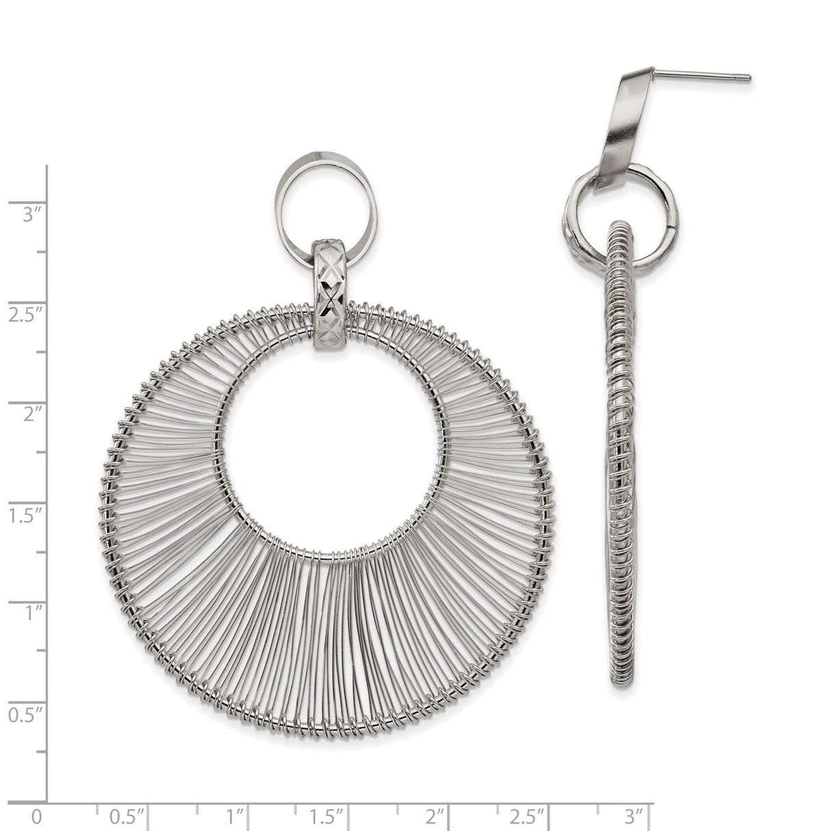 Stainless Steel Hoop Earrings with Wire Wrapped Open Circle and Textured Accent Ring
