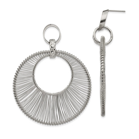 Stainless Steel Hoop Earrings with Wire Wrapped Open Circle and Textured Accent Ring