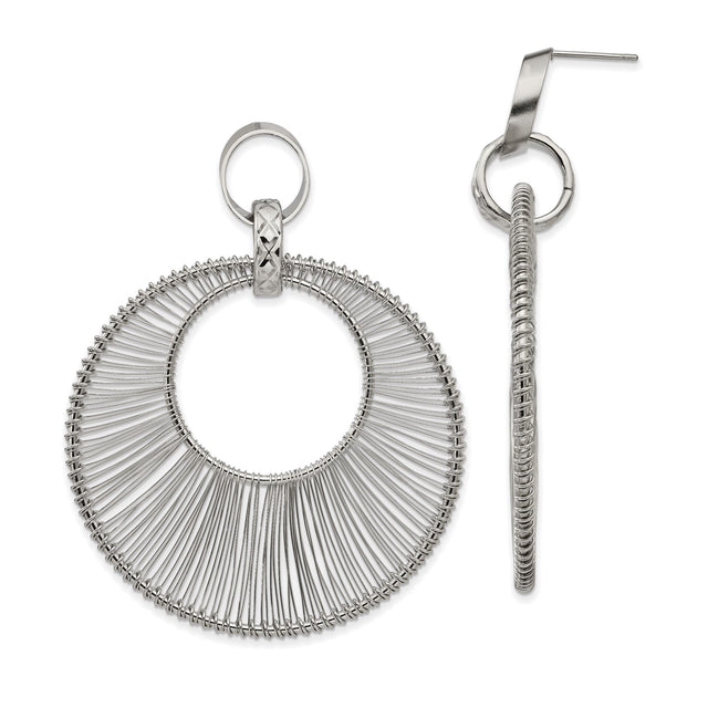 Stainless Steel Hoop Earrings with Wire Wrapped Open Circle and Textured Accent Ring