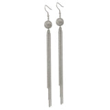 Stainless Steel Dangle Earrings with Textured Round Stud and Cascading Chain Tassels