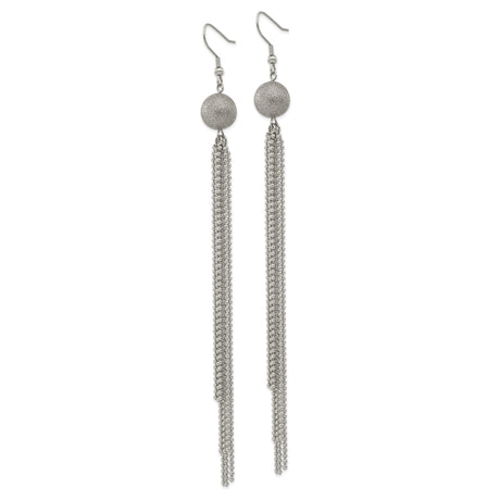 Stainless Steel Dangle Earrings with Textured Round Stud and Cascading Chain Tassels