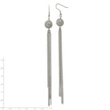 Stainless Steel Dangle Earrings with Textured Round Stud and Cascading Chain Tassels