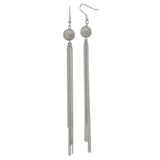 Stainless Steel Dangle Earrings with Textured Round Stud and Cascading Chain Tassels