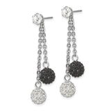 Stainless Steel Dangle Earrings with Black and White Crystal Pavé Ball Charms and Drop Chains