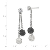 Stainless Steel Dangle Earrings with Black and White Crystal Pavé Ball Charms and Drop Chains
