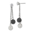 Stainless Steel Dangle Earrings with Black and White Crystal Pavé Ball Charms and Drop Chains