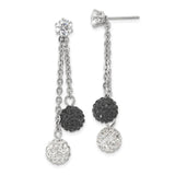 Stainless Steel Dangle Earrings with Black and White Crystal Pavé Ball Charms and Drop Chains