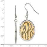 316 Stainless Steel Dangle Earrings, Gold Tone Oval Drops with Zebra Stripe Pattern