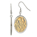 316 Stainless Steel Dangle Earrings, Gold Tone Oval Drops with Zebra Stripe Pattern