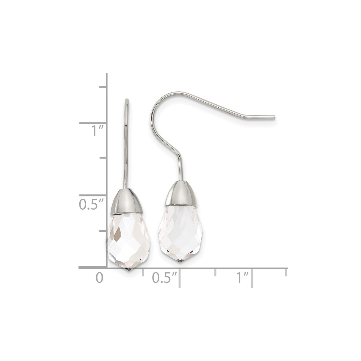 Stainless Steel Drop Earrings with Clear Faceted Teardrop Glass Crystals, Minimalist Dangle Design