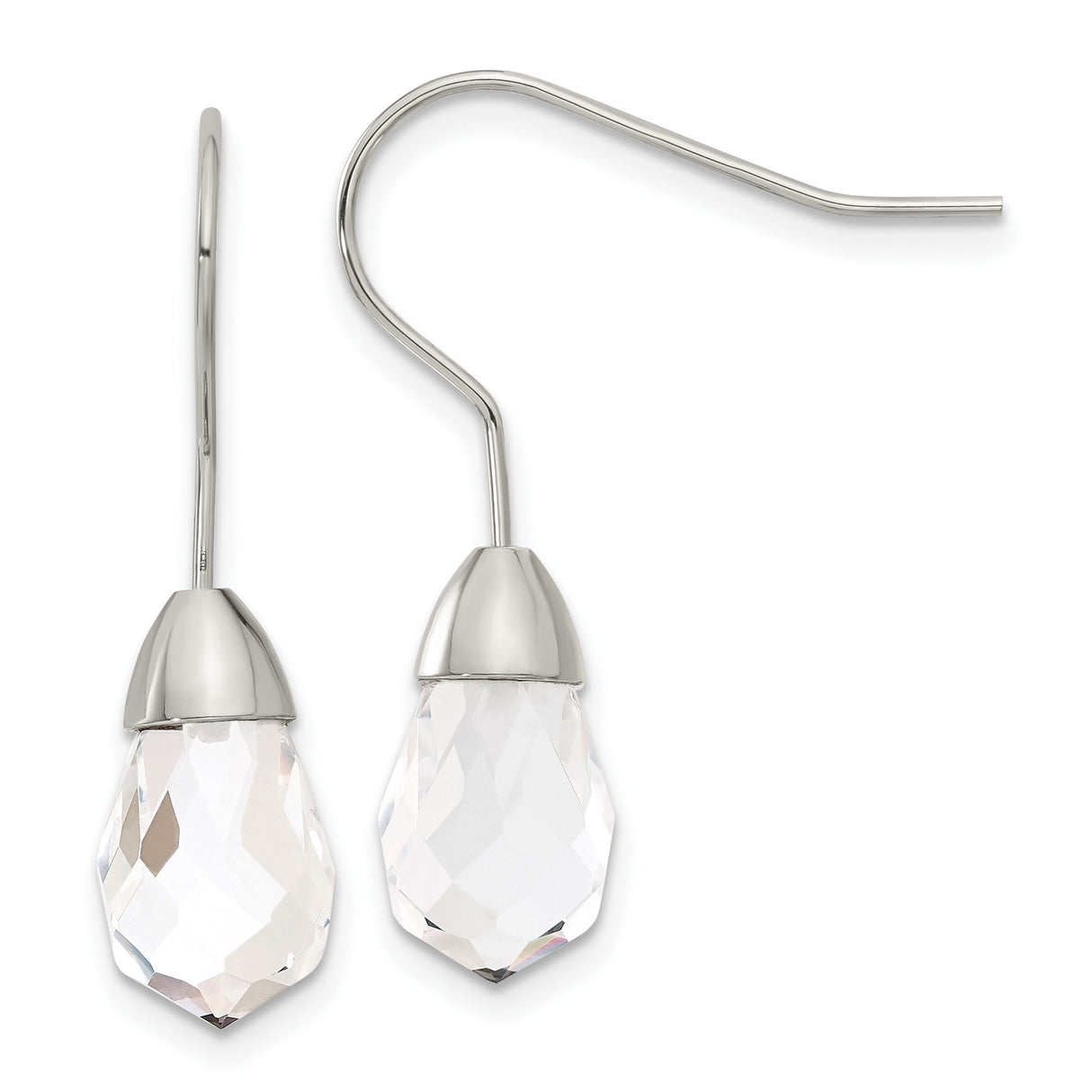 Stainless Steel Drop Earrings with Clear Faceted Teardrop Glass Crystals, Minimalist Dangle Design