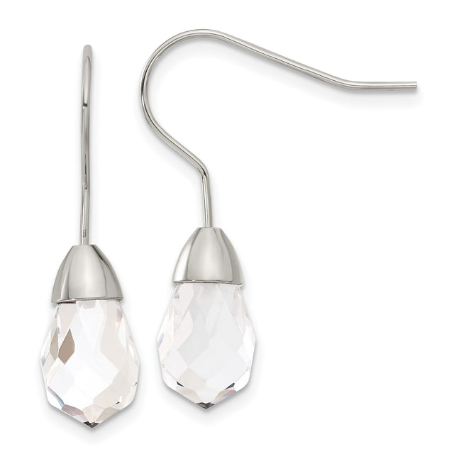 Stainless Steel Drop Earrings with Clear Faceted Teardrop Glass Crystals, Minimalist Dangle Design