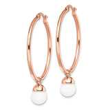 Stainless Steel Hoop Earrings with Jade Bead, Rose Gold Tone, Minimalist Dangle Style