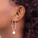 Stainless Steel Hoop Earrings with Jade Bead, Rose Gold Tone, Minimalist Dangle Style