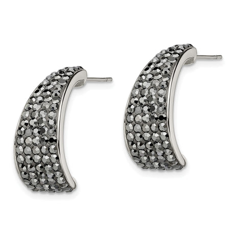 Stainless Steel Hoop Earrings with Black Crystal Pavé, Wide Tapered Statement Style
