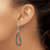 Stainless Steel Drop Earrings with Cubic Zirconia, Asymmetrical Black Enamel, Modern Geometric Style