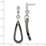 Stainless Steel Drop Earrings with Cubic Zirconia, Asymmetrical Black Enamel, Modern Geometric Style