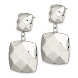 Stainless Steel Drop Earrings, Faceted Square Geometric Dangle Design, Modern Minimalist Style