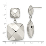 Stainless Steel Drop Earrings, Faceted Square Geometric Dangle Design, Modern Minimalist Style