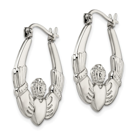 Stainless Steel Claddagh Hoop Earrings with Heart, Crown, and Hands Celtic Design