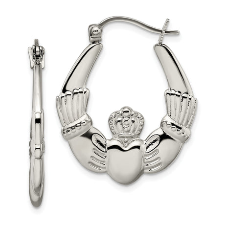 Stainless Steel Claddagh Hoop Earrings with Heart, Crown, and Hands Celtic Design