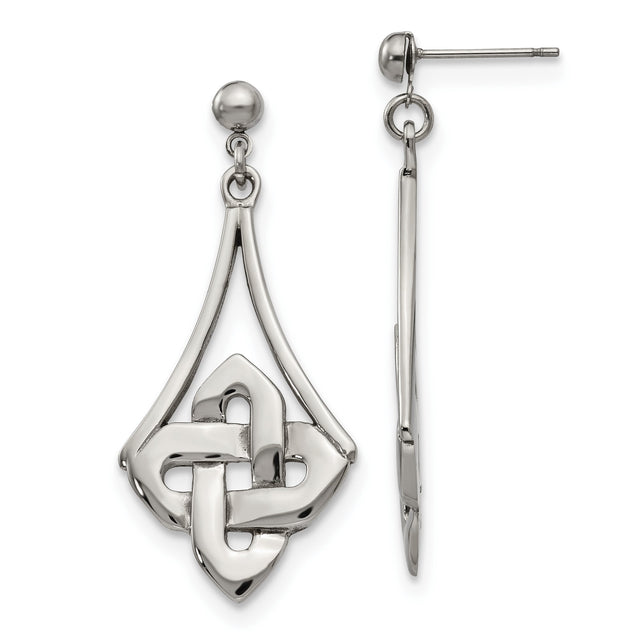 Stainless Steel Dangle Earrings with Open Teardrop and Celtic Knot Design for Women