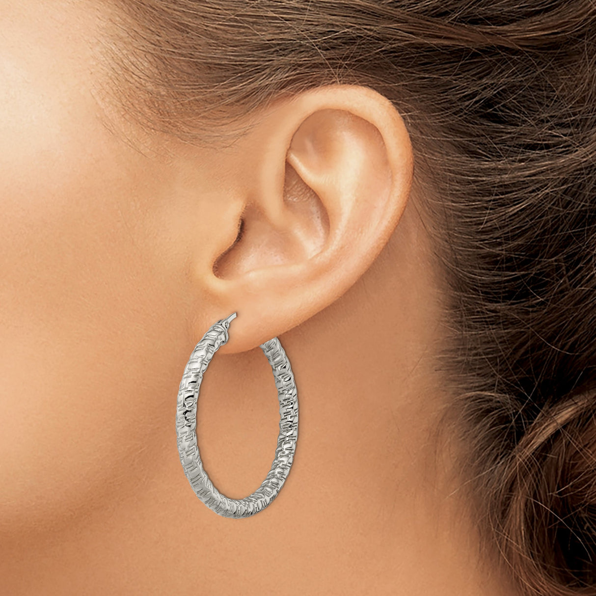 Stainless Steel Hoop Earrings, Woven Textured and Hammered Design, Polished Finish for Women
