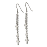Stainless Steel Cross Drop Earrings with Fine Chains and Polished Multi-Strand Pendants for Women