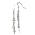 Stainless Steel Cross Drop Earrings with Fine Chains and Polished Multi-Strand Pendants for Women