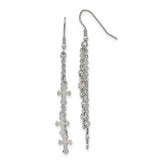 Stainless Steel Cross Drop Earrings with Fine Chains and Polished Multi-Strand Pendants for Women