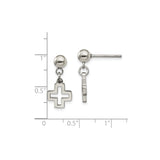 Stainless Steel Dangle Earrings with Hollow Cross Charm and Polished Sphere Design