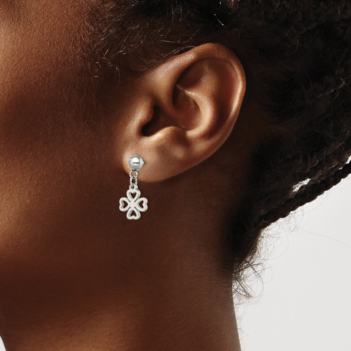 Stainless Steel Dangle Earrings with Four Leaf Heart Clover Design, Lightweight Lucky Charm Jewelry
