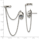 Stainless Steel Skull Dangle Earrings with Cubic Zirconia, Double Chain Gothic Punk Style