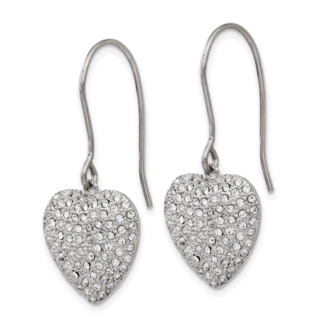 Stainless Steel Heart Dangle Earrings with Pavé Crystal Accents for Women