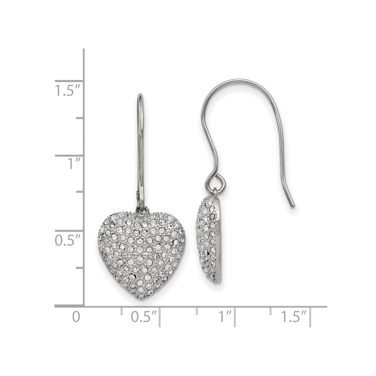 Stainless Steel Heart Dangle Earrings with Pavé Crystal Accents for Women