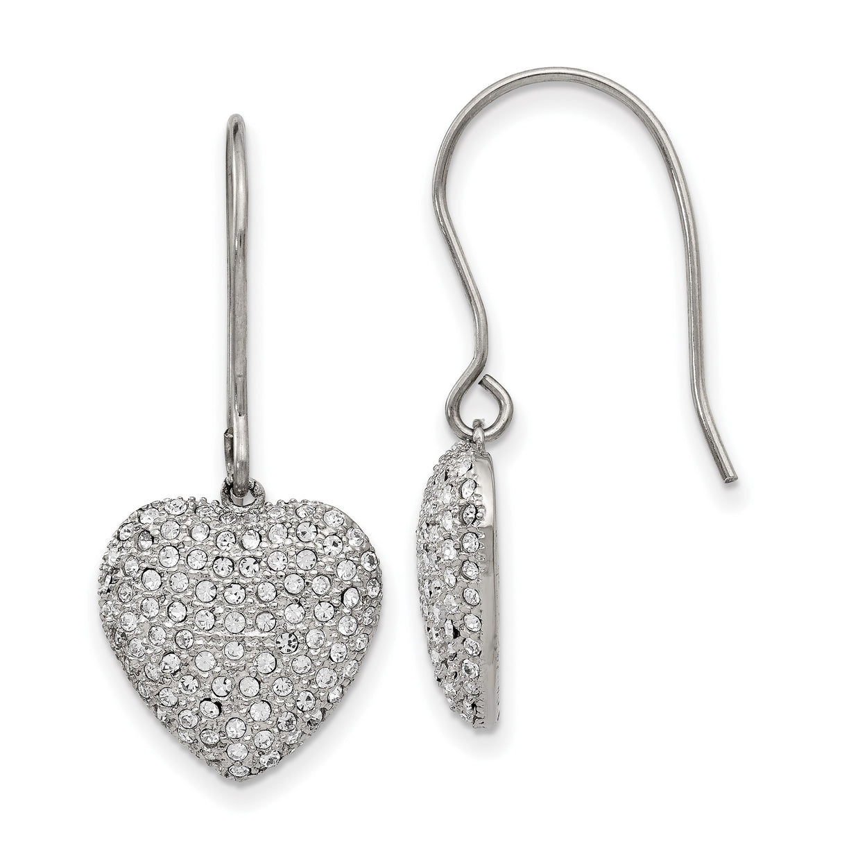 Stainless Steel Heart Dangle Earrings with Pavé Crystal Accents for Women