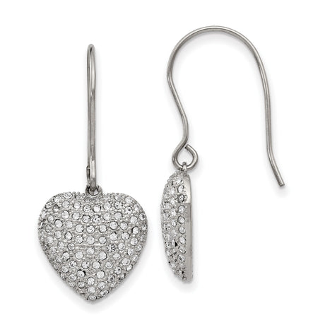 Stainless Steel Heart Dangle Earrings with Pavé Crystal Accents for Women