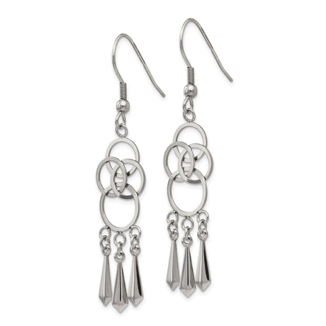 Stainless Steel Dangle Earrings with Interlocking Rings, Geometric Drop Charms, Modern Boho Style