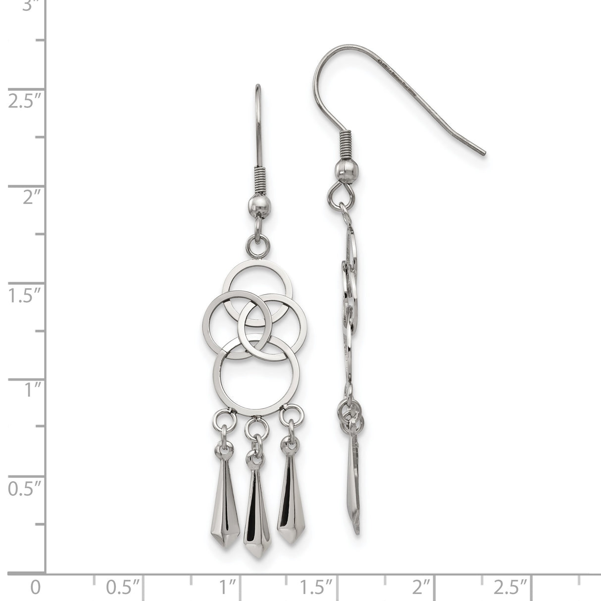 Stainless Steel Dangle Earrings with Interlocking Rings, Geometric Drop Charms, Modern Boho Style