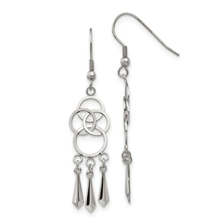 Stainless Steel Dangle Earrings with Interlocking Rings, Geometric Drop Charms, Modern Boho Style